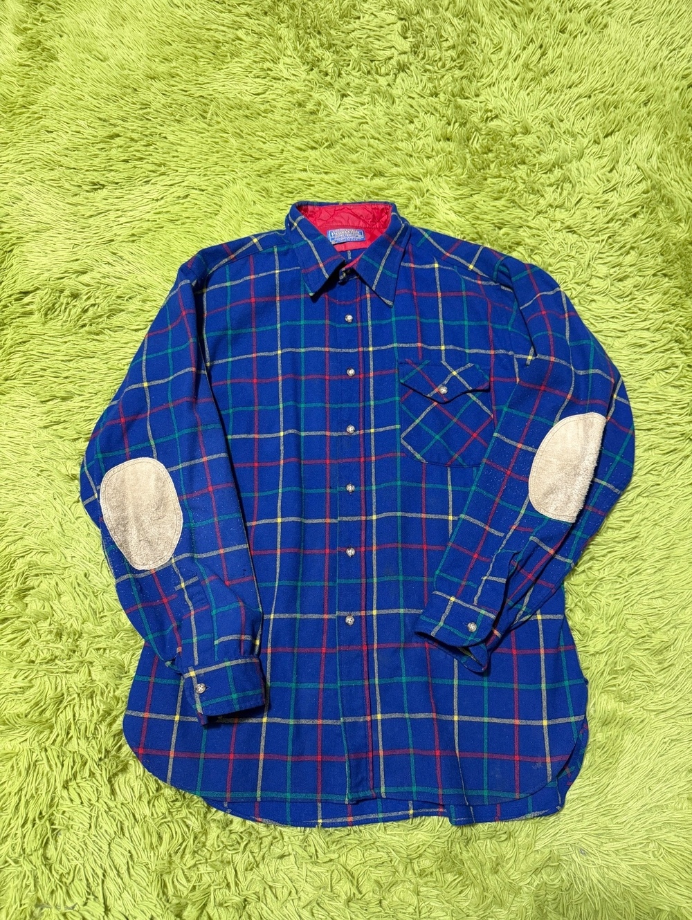 Vintage PENDLETON Padded Elbows Plaid Flannel Shirt Size XL Blue